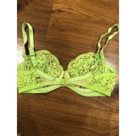 Deborah Marquit Classic Lace Demi Bra Fluorescent Green size 34B - Picture 3 of 5